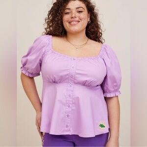 Disney - Torrid Tangled Rapunzel Peplum Top Purple Stretch Poplin Size 1X